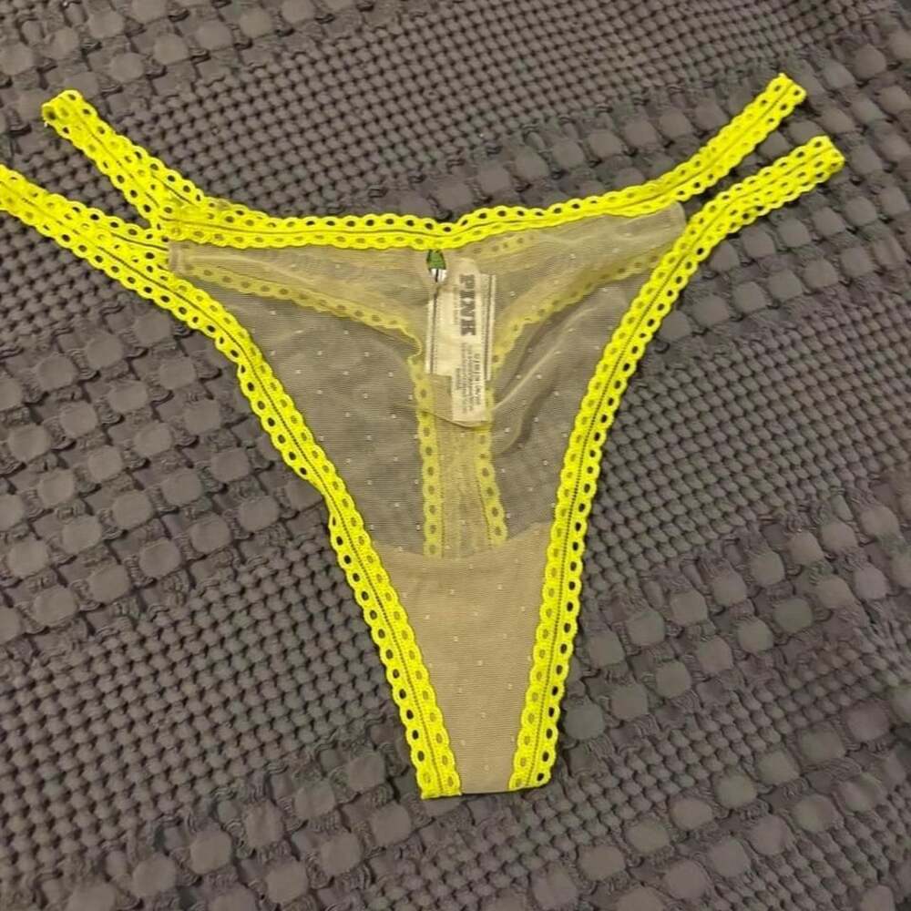Victoria's Secret PINK Yellow Lace Thong Size XL NWT